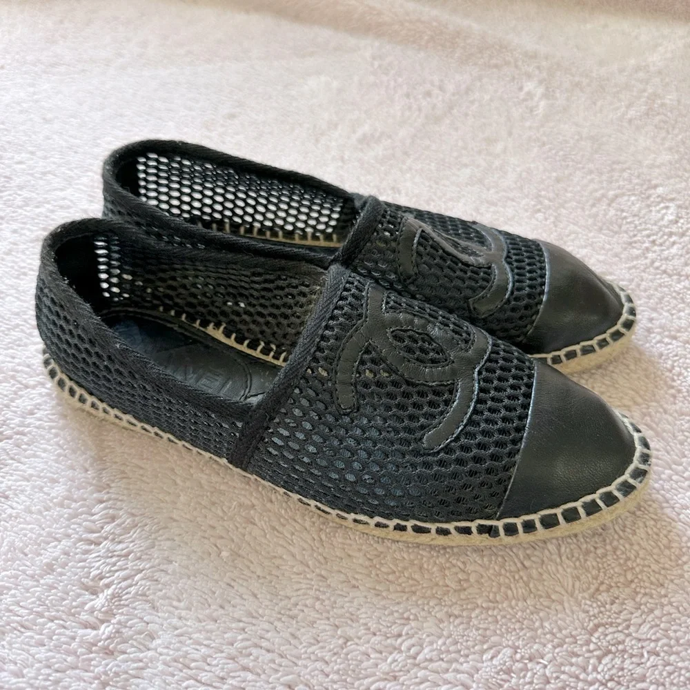Authentic Chanel Mesh Espadrilles Sz 36 Black